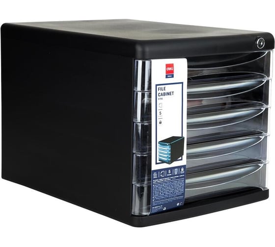 Изображение товара Бокс с выдвижными лотками DELI e9795bl 5 выдвижных лотков, с замком, черный 13623 1696478