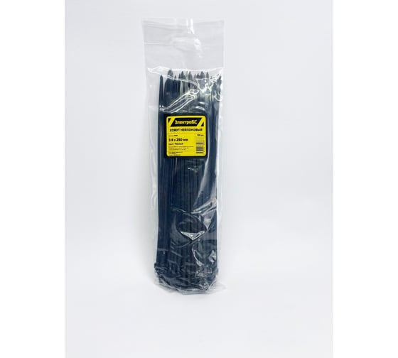 Изображение товара Нейлоновый хомут ЭЛЕКТРОБС 3.6x250 мм, стандартный, цвет черный 21006