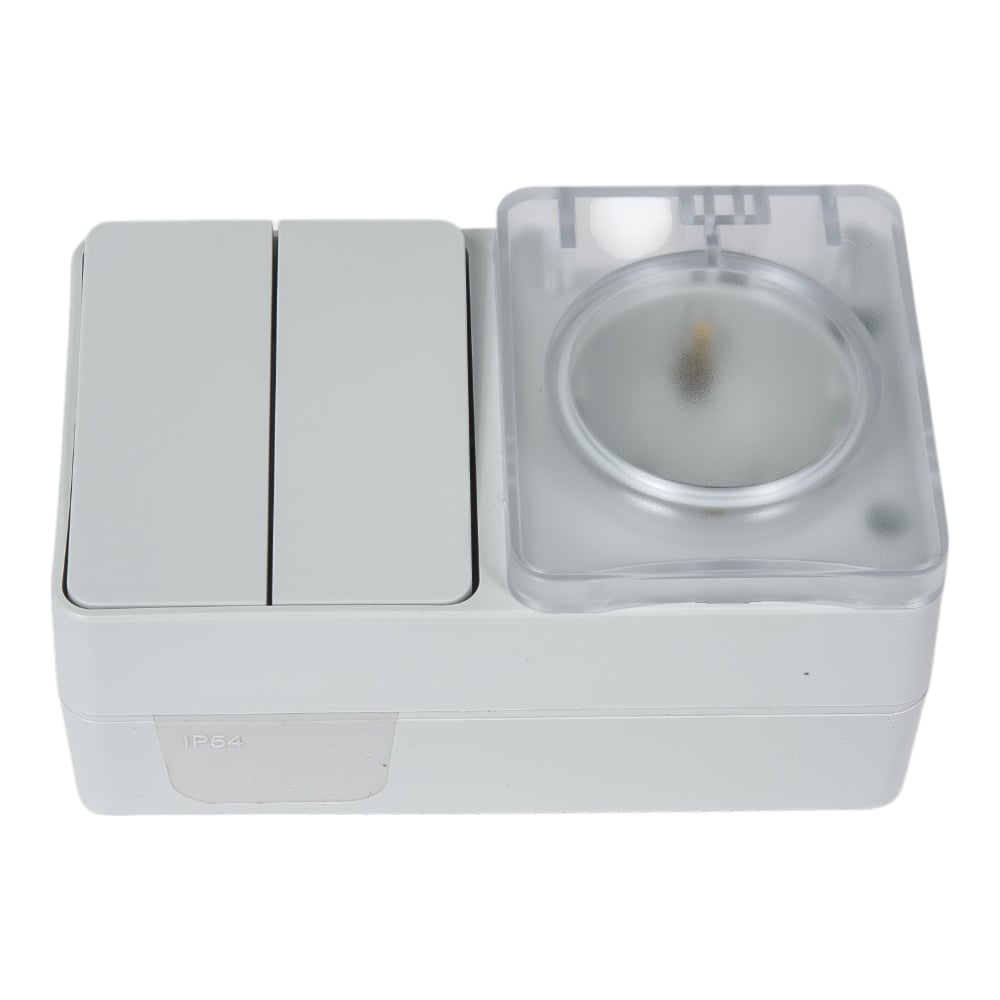 Изображение товара Блок Systeme Electric Atlasdesign profi ip54 о/у роз. з/к со шт. 16а, выкл.2-клав.10а, серый ATN543074