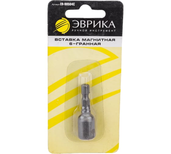 Изображение товара Головка-вставка магнитная Эврика 9мм 11/32 6-гранная для шуруповерта L=45мм ER-90504C 990394