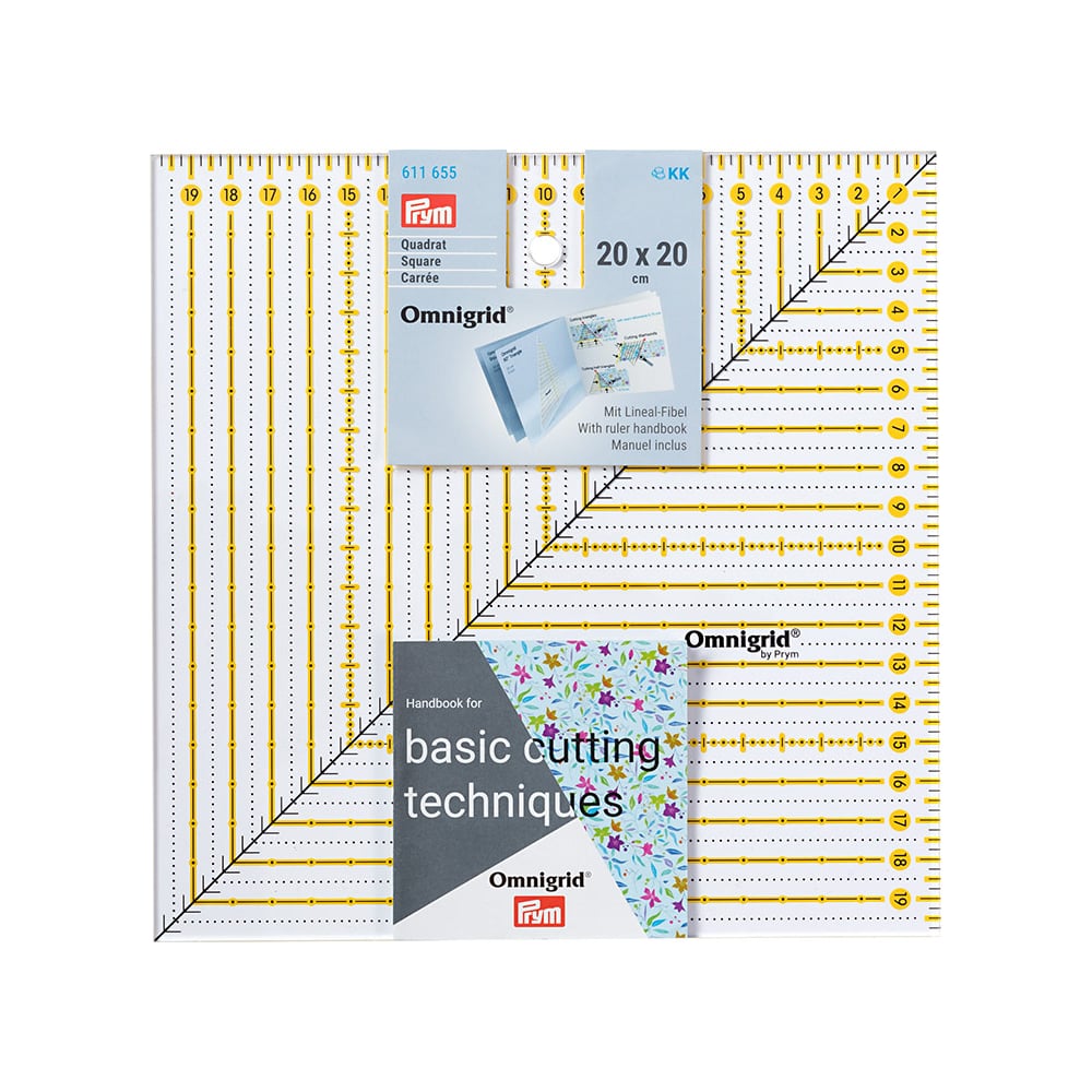 Изображение товара Линейка для пэчворка 20 см x 20 см PRYM 613655 разметочная пластиковая