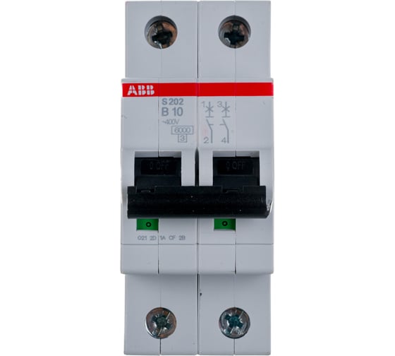 Изображение товара Автоматический выключатель ABB 2-полюсный S202 B10 2CDS252001R0105