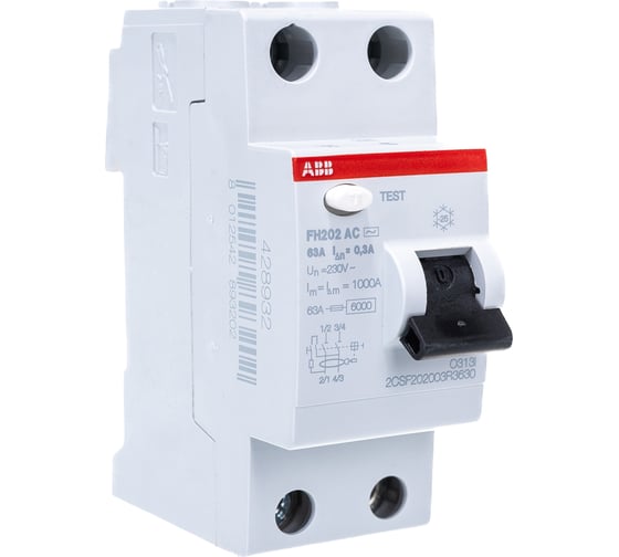 Изображение товара Выключатель дифференциального тока ABB 2 модуля FH202 AC-63/0,3 2CSF202003R3630
