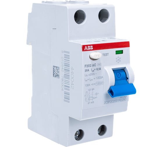 Изображение товара Выключатель дифференциального тока ABB 2 модуля F202 АС-25/0,1 2CSF202001R2250