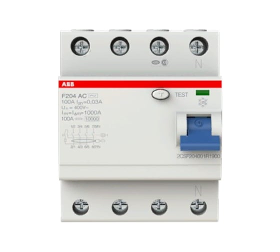 Изображение товара Выключатель дифференциального тока ABB 4 модуля F204 АС-63/0,1 2CSF204001R2630