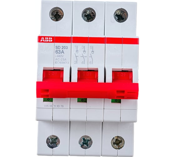 Изображение товара Рубильник ABB 3 полюса SD203/63 рычаг красный 2CDD283101R0063