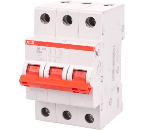 Изображение товара Рубильник ABB 3 полюса SHD203/63 рычаг красный 2CDD273111R0063