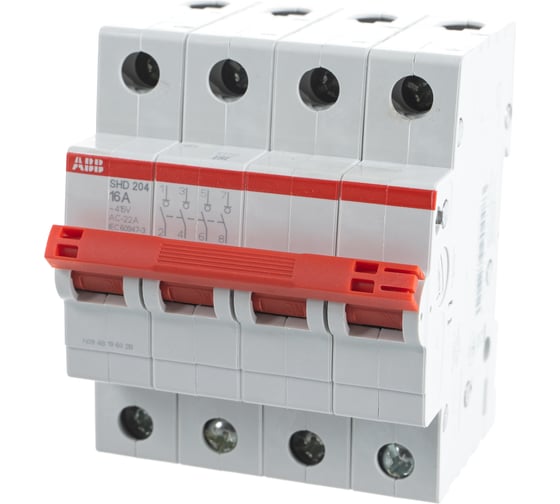 Изображение товара Рубильник ABB 4 полюса SHD204/16 рычаг красный 2CDD274111R0016