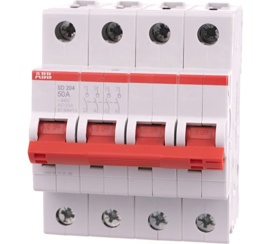 Изображение товара Рубильник ABB 4 полюса SD204/50 рычаг красный 2CDD284101R0050