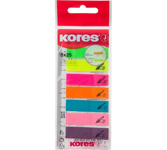 Изображение товара Бумажные клейкие закладки Kores 12x45 мм, неоновые, 8 цветов по 25 листов 45125 1801192
