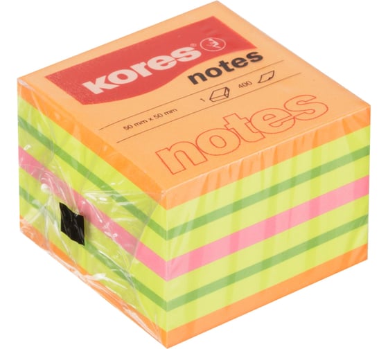 Изображение товара Стикеры Kores cubo 50x50 мм, смешанные неоновые цвета, 400 л 48460 1801188