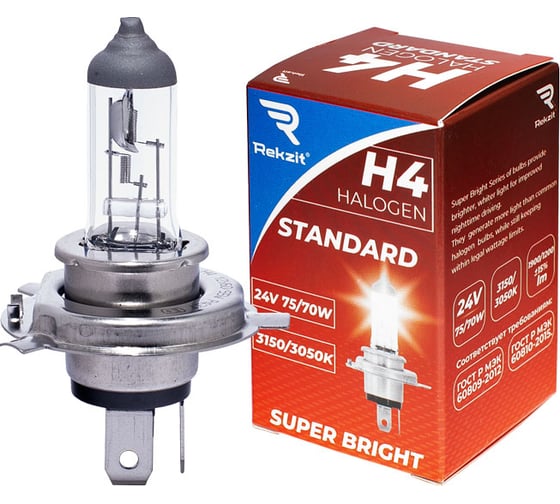 Изображение товара Галогенная лампа Rekzit H4 24V 75/70W P43T 1шт. 90049
