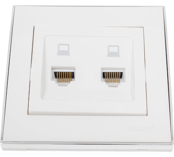 Изображение товара Двойная компьютерная розетка LEZARD RAIN белый с бок. вст. хром 703-0225-141