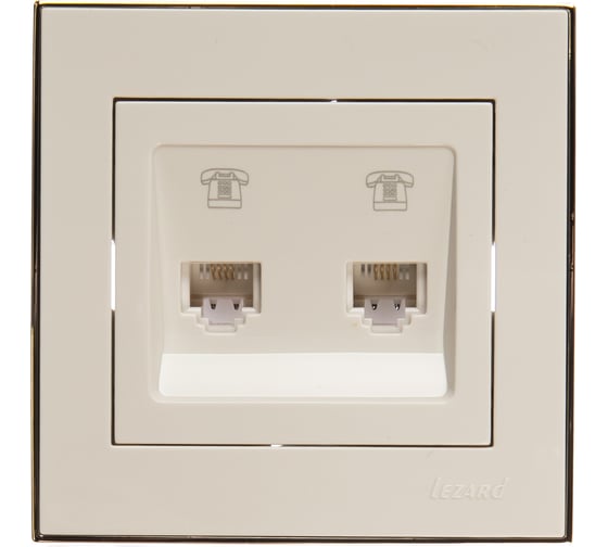 Изображение товара Двойная телефонная розетка LEZARD RAIN евро белый с бок. вст. золото 703-0226-138