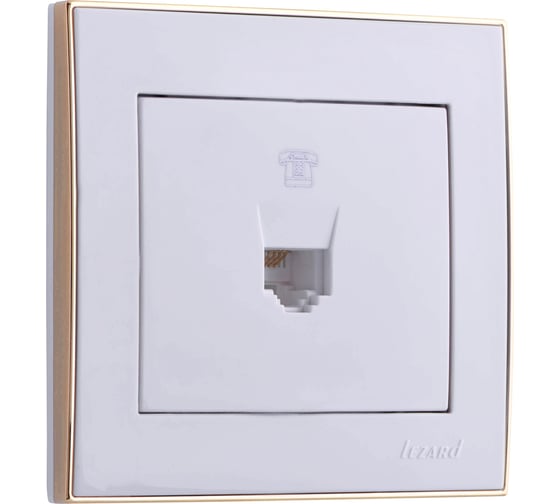 Изображение товара Телефонная розетка LEZARD RAIN евро белый с бок. вст. золото 703-0226-137