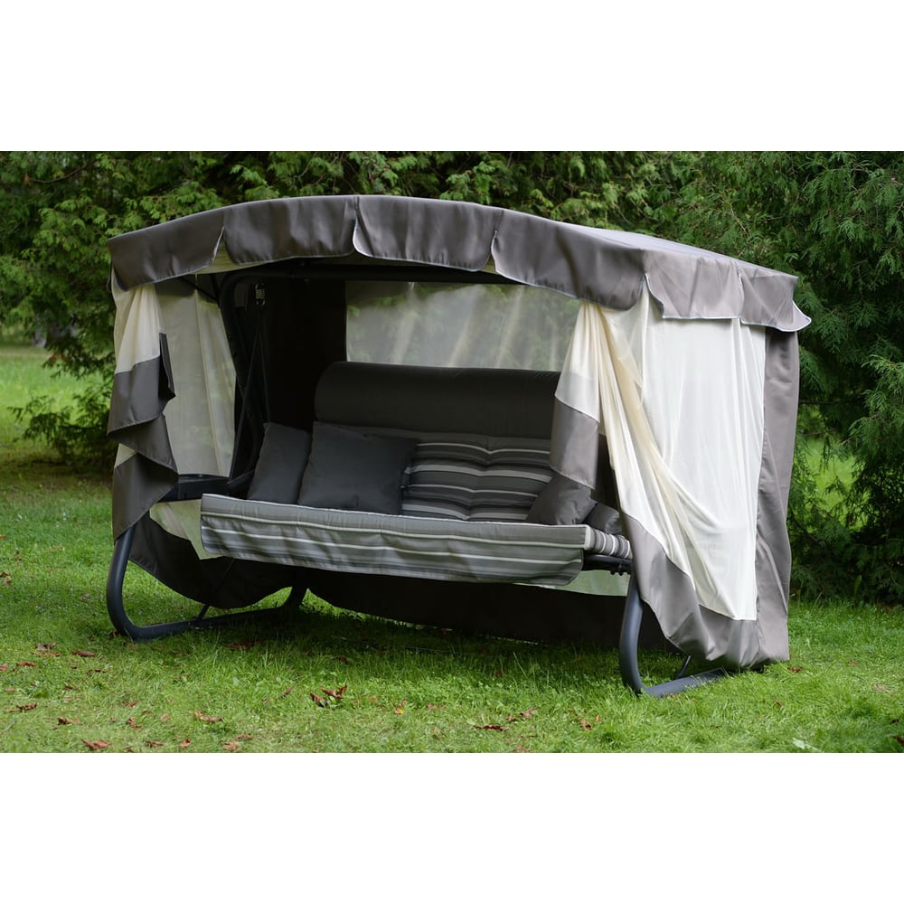 Изображение товара Садовые качели OLSA 4-х местные Александрия каркас серый, серый рисунок полоска 2 упаковки с1498