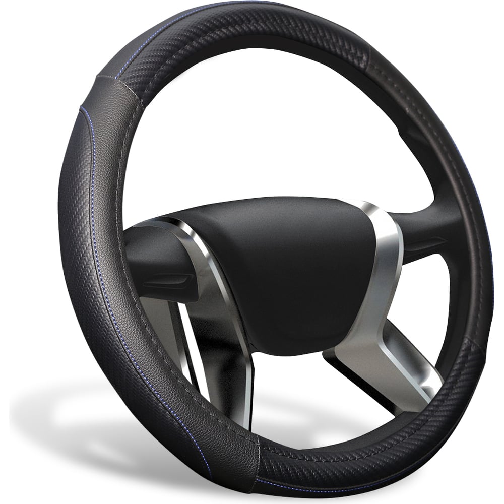 Изображение товара Оплетка на руль AZARD GROUP STELS из экокожи и Карбон M черная