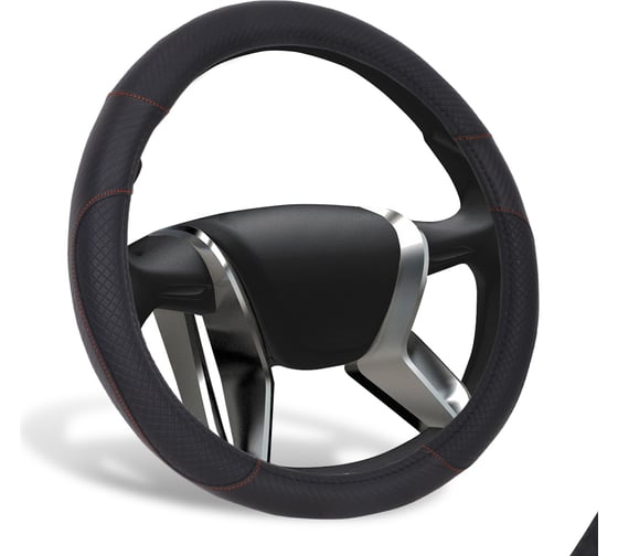 Изображение товара Оплетка на руль AZARD GROUP PLAID экокожа, вставки Карбон, прострочка красная, M, черный OPLA0160