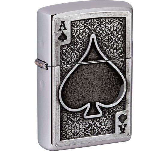 Изображение товара Зажигалка Zippo Ace Of Spades с покрытием Brushed Chrome, латунь/сталь, серебристая, 38x13x57 мм 49637