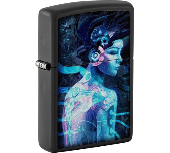 Изображение товара Зажигалка Zippo Cyborg Woman с покрытием Black Light, латунь/сталь, черная, матовая 38x13x57 мм 48517