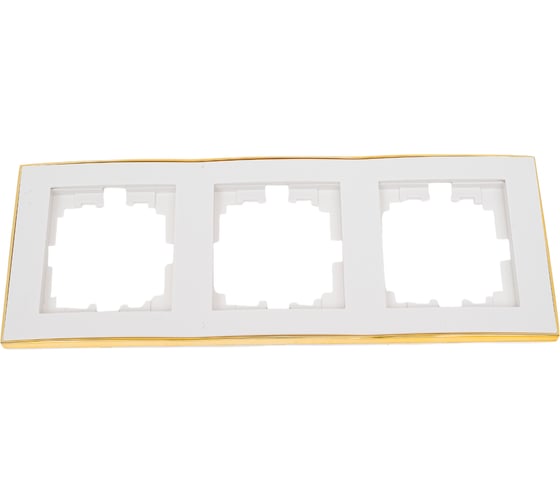 Изображение товара Трехместная вертикальная рамка LEZARD RAIN б/ вст белая с бок. вст. золото 703-0226-153