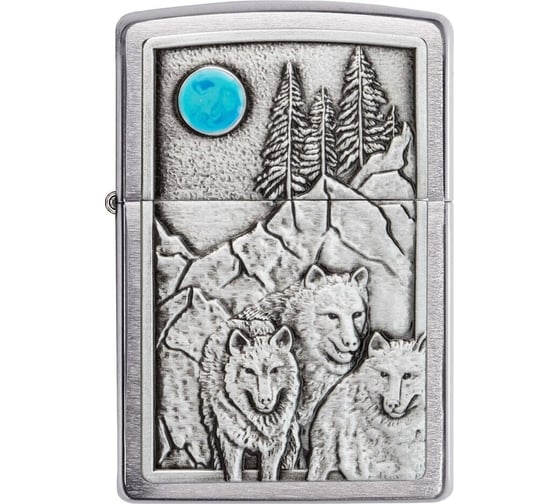 Изображение товара Зажигалка Zippo Wolf Design с покрытием Brushed Chrome, латунь/сталь, серебристая, 36x12x56 мм Zippo 49295