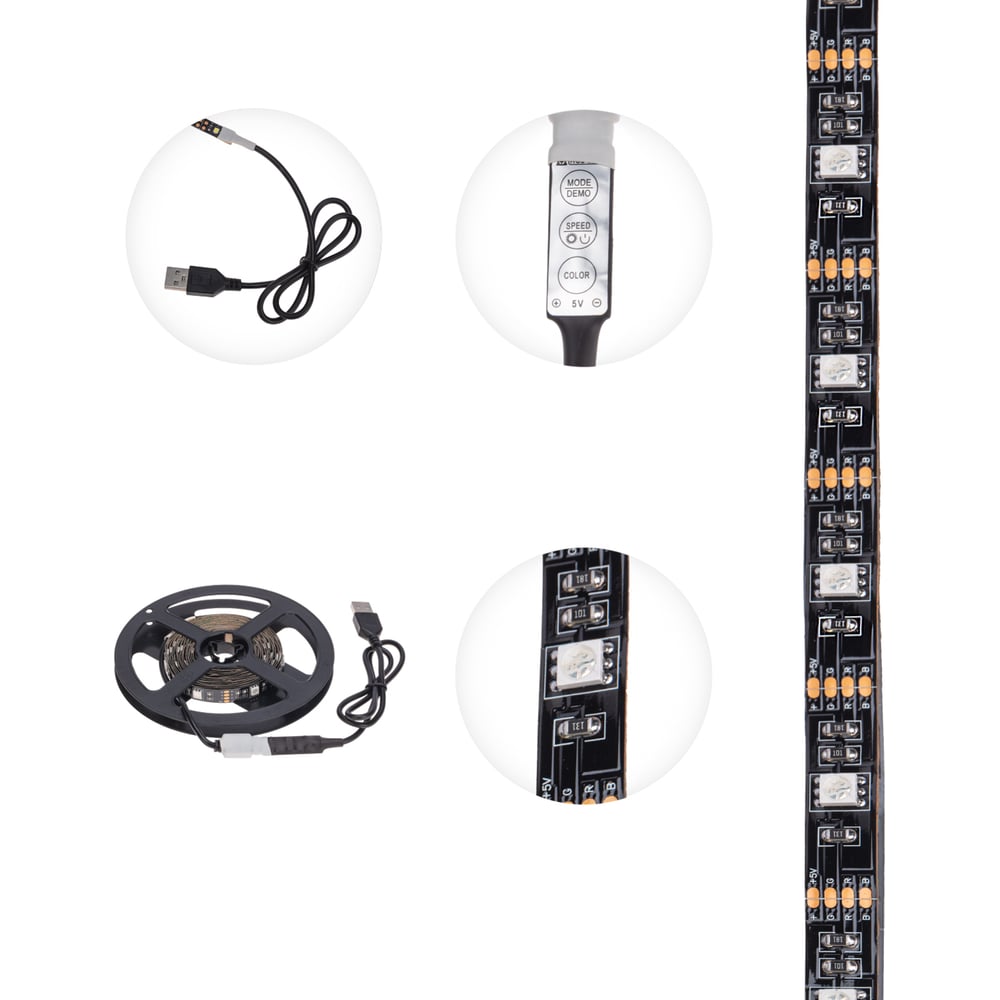 Изображение товара Светодиодная лента Lamper 5В RGB 30 LED/м с USB коннектором, 3м, IP20