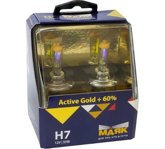 Изображение товара Автомобильная галогенная лампа Маяк H7, 12 В, 55 Вт, PX26d, Active Gold +60%, 2 шт. 72720AG+60
