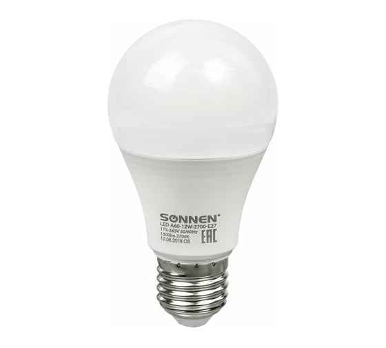 Изображение товара Лампы Led SONNEN Комплект 10 шт., 12 (100) Вт, цоколь Е27, груша, теплый белый свет, Led A60-12W-2700-E27 880795