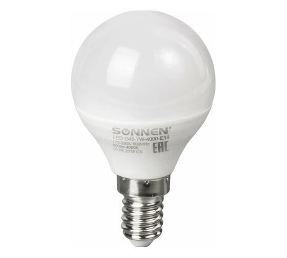 Изображение товара Лампы Led SONNEN Комплект 10 шт., 7 (60) Вт, цоколь Е14, шар, нейтральный белый свет, Led G45-7W-4000-E14 880792