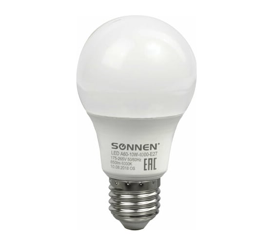 Изображение товара Лампы Led SONNEN Комплект 10 шт., 10 (85) Вт, цоколь Е27, груша, нейтральный белый свет, Led A60-10W-4000-E27 880794