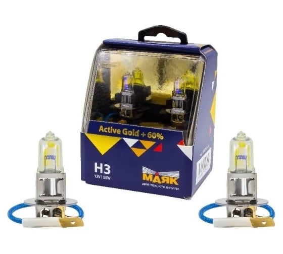 Изображение товара Автомобильная галогенная лампа МАЯК H3, 12 В, 55 Вт, PK22s, Active Gold +60%, 2 шт. 72320AG+60