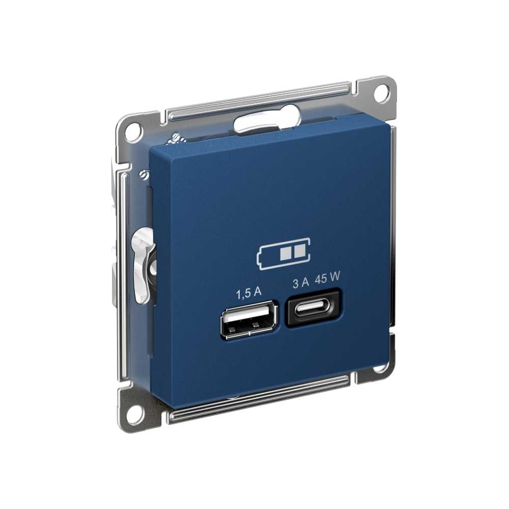 Изображение товара Розетка usb a+c Systeme Electric Atlasdesign аквамарин 45w, fast charge (qc.pd) ATN001129