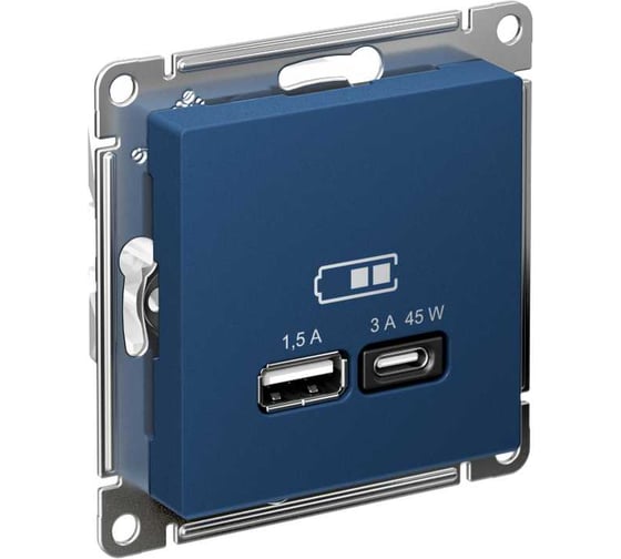 Изображение товара Розетка usb a+c Systeme Electric Atlasdesign аквамарин 45w, fast charge (qc.pd) ATN001129