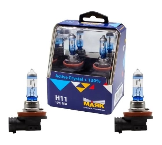 Изображение товара Автомобильная галогенная лампа МАЯК H11, 12 В, 55 Вт, PGJ19-2, Active Crystal +130, 2 шт. 72110AC+130