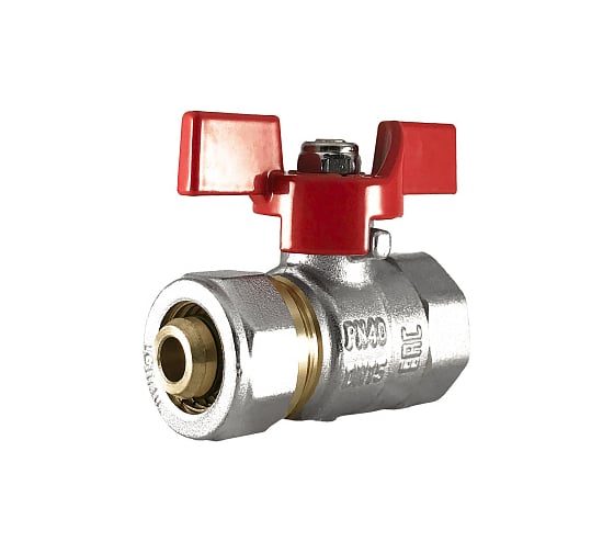 Изображение товара Шаровой кран STI латунь никель ДН 16x1/2 РУ16 ВР/обжим, бабочка ТТ000017564