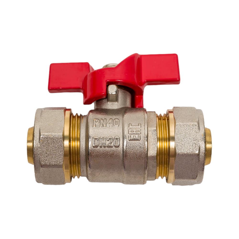 Изображение товара Шаровой кран STI латунный никелированный Дн 20 мм РУ16, обжим, ручка бабочка