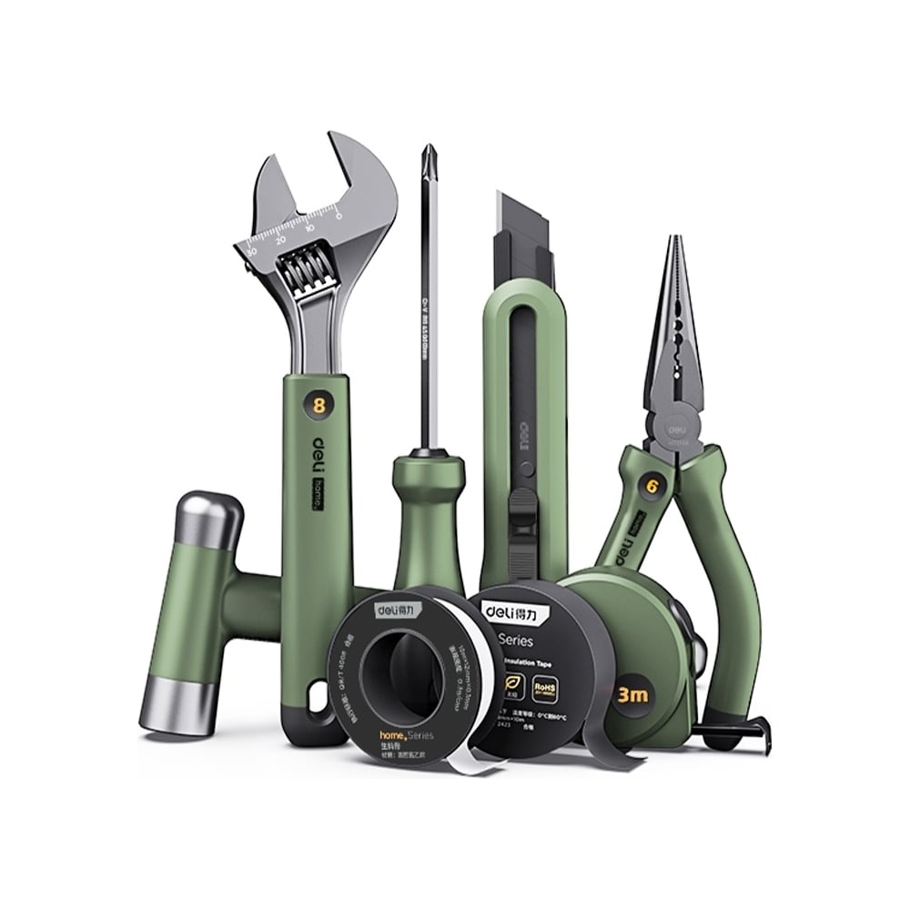Изображение товара Набор ручного инструмента DELI Home Series Green HT0008L на 8 предметов