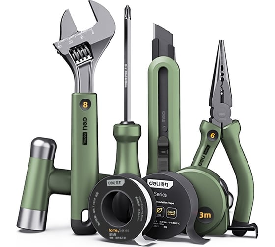 Изображение товара Набор ручного инструмента DELI Home Series Green HT0008L 8 предметов 130343