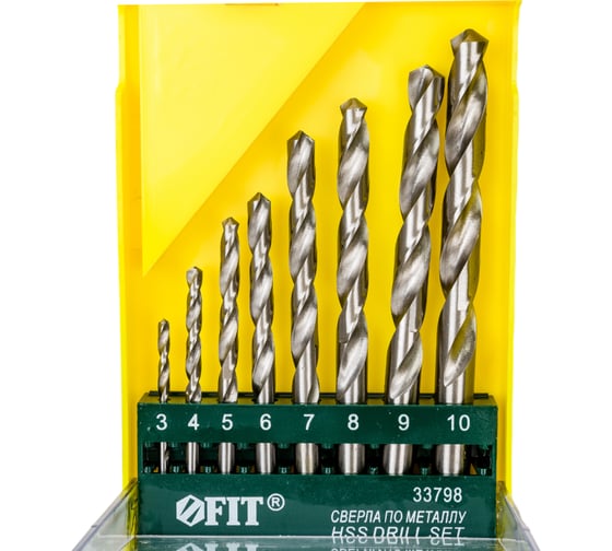 Изображение товара Набор сверл по металлу HSS полированных 3-4-5-6-7-8-9-10 мм 8 шт. FIT IT 33798