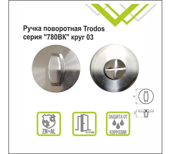 Изображение товара Поворотная ручка Trodos 708bk, круг 03, никель 204582