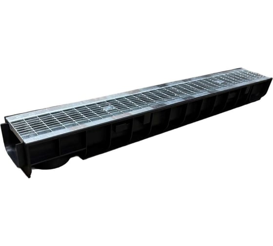 Изображение товара Пластиковый лоток Gidrolica dn100 h100 с решёткой ячеистой стальной оцинкованной и крепежом класс в125 804501