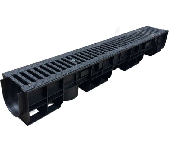 Изображение товара Пластиковый лоток Gidrolica dn100 h135 мм с чугунной щелевой решёткой и крепежом класс с250 800506