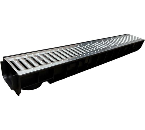 Изображение товара Пластиковый лоток Gidrolica dn100 h100 мм со стальной оцинкованной решеткой и крепежом класс a15 804508/1