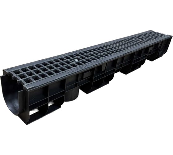 Изображение товара Пластиковый лоток Gidrolica dn100 h135 мм с чугунной ячеистой решеткой и крепежом класс а15 800507