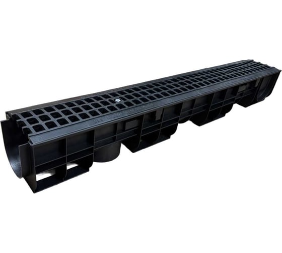 Изображение товара Пластиковый лоток Gidrolica dn100 h135 мм с пластиковой решёткой и крепежом класс а15 800504