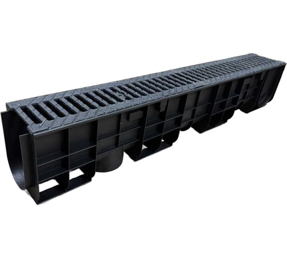 Изображение товара Пластиковый лоток Gidrolica dn100 h185 мм с чугунной щелевой решёткой и крепежом класс с250 802506