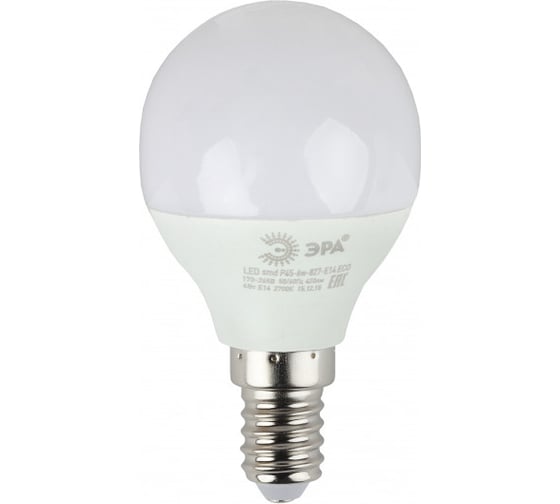 Изображение товара Светодиодная лампочка ЭРА RED LINE ECO LED P456W827E14 E14/Е14 6Вт шар теплый белый свет Б0020626