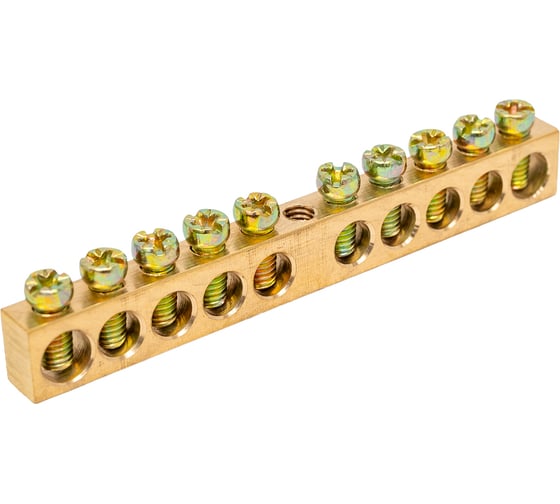 Изображение товара Шина ЭРА NO-122-15 PEN земля-ноль 6x9мм 10/1 латунная с креплениями по центру. Упаковка 10 шт Б0047229