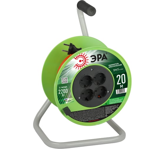 Изображение товара Силовой удлинитель ЭРА rp-4-2x1.0-20m на пластиковой катушке без заземления 4 розетки 20м пвс 2x1мм2 Б0059781